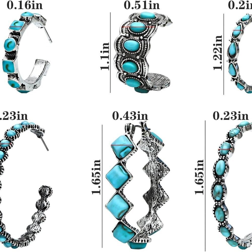 Turquoise Hoop Earrings Hypoallergenic Ethnic Bohemian 6 Pairs For Women View 2